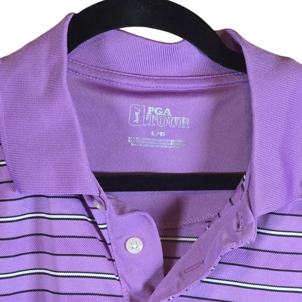 PGA Tour Men's Golf Polo Shirt Purple Striped Short Sleeve Athletic Large‎